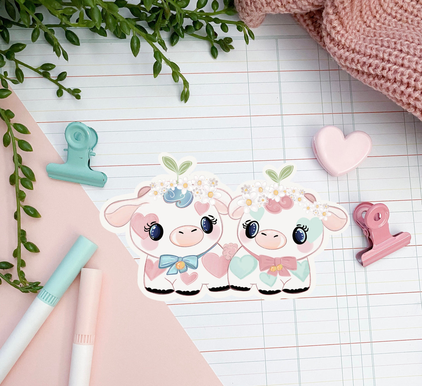 Kawaii Cow best friend cute sticker. Highland cow die-cut sticker.