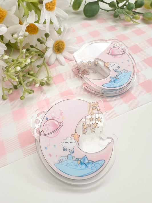Moon and Stars Acrylic binder Clip | kawaii moon clear acrylic, binder clip, journal, paper, bookmark stationery, office, school.