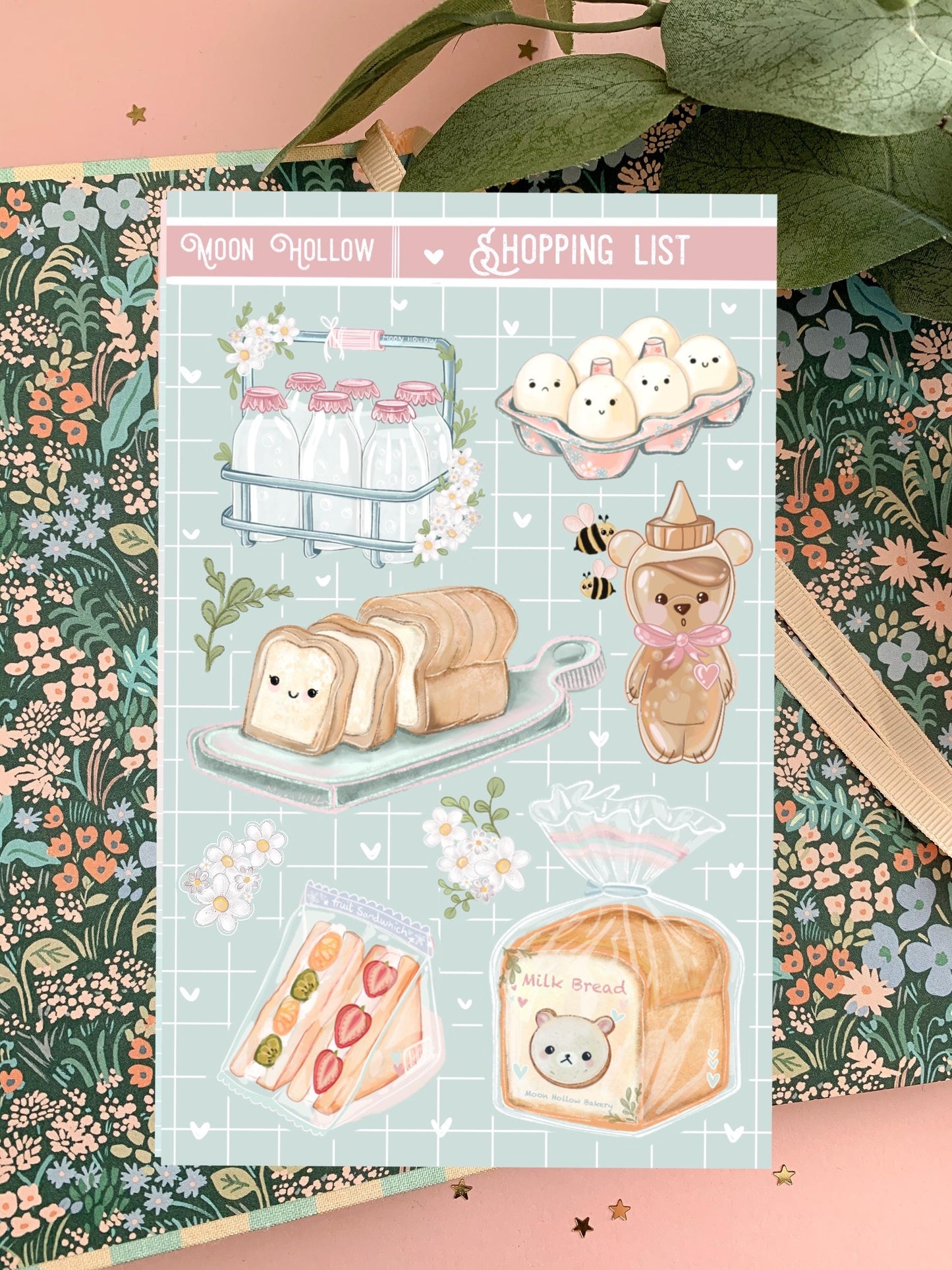 Kawaii Shopping List Journal Sticker Sheet | Cute Planner Stickers | Adorable Grocery List Stickers | Fun Organization for Your Planner