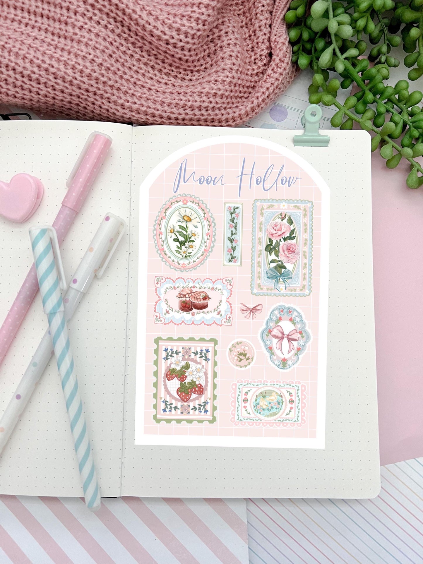 Delicate floral Coquette aesthetic sticker sheet,  coquette frames, watercolour Stickers Illustration, bows and ribbons,  bullet journa