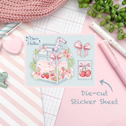 Kawaii Juice Coquette Mini Kiss Cut Sticker Sheet | Adorable juice & bow Stickers | Cute Aesthetic Decor | Perfect for Journals, Planners