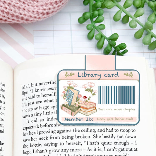 Cozy girl library card  magnetic bookmark / cosy bookish coquette bookmark / Digital art, books , reading library card  cute stationery