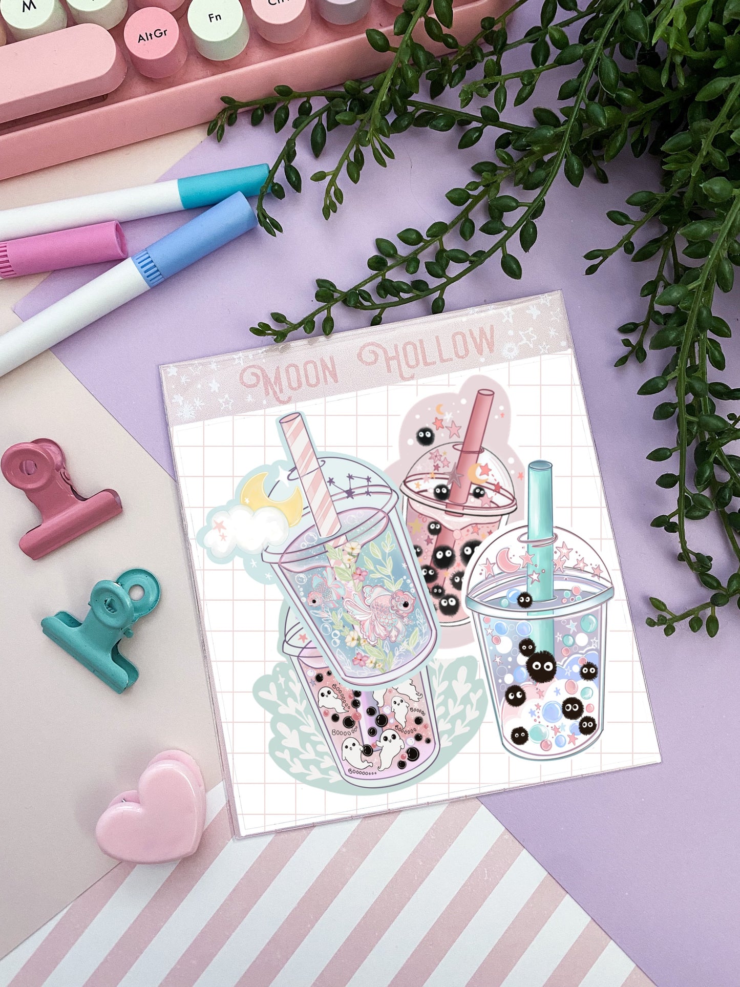 Kawaii bubble tea sticker pack, Boba Digital Art, Stickers, Kawaii Illustration, space, Stationary, Magic, tea, bujo bullet journal.