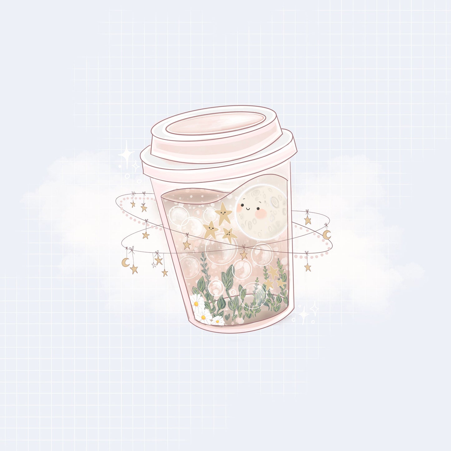But first coffee moon sticker pack, Digital Art, Stickers, Kawaii Illustration, space, Stationary, Magic, coffee, bujo bullet journal.