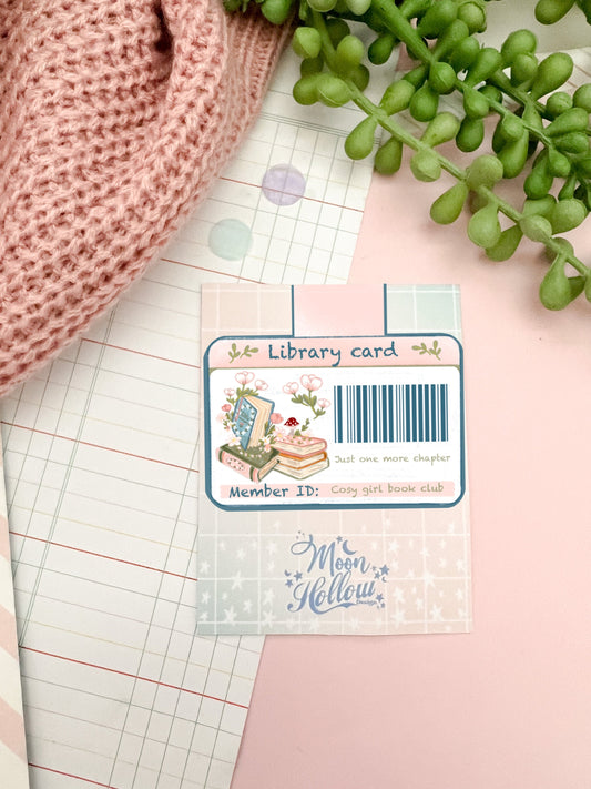 Cozy girl library card  magnetic bookmark / cosy bookish coquette bookmark / Digital art, books , reading library card  cute stationery