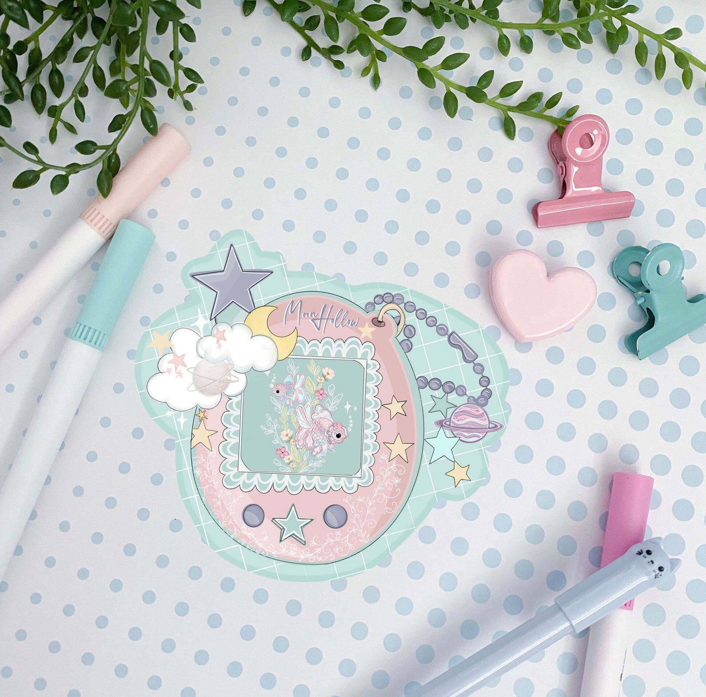 Moon Hollow fish Game sticker - Tamagotchi inspired cute fish sticker, illustration, digital art, cute bullet journal and planner stickers