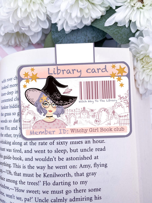 Witchy girl book club magnetic bookmark / cosy bookish Halloween autumn bookmark / Digital art, books ,bookish cute stationery