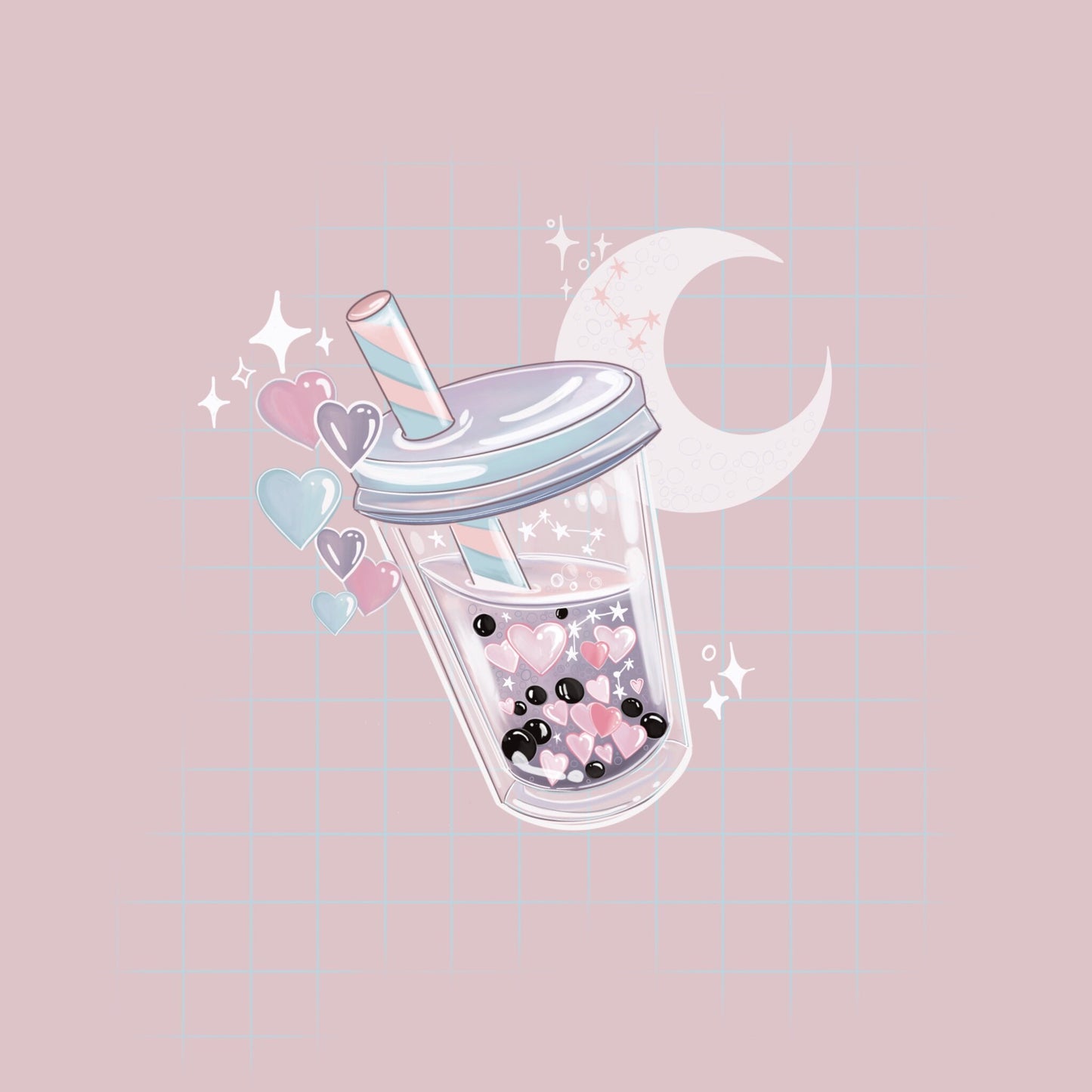 Valentines boba love Kawaii sticker  /  die-cut sticker/ Digital art, decals. gift stationery Bujo , bullet journal, laptop, iPad sticker.