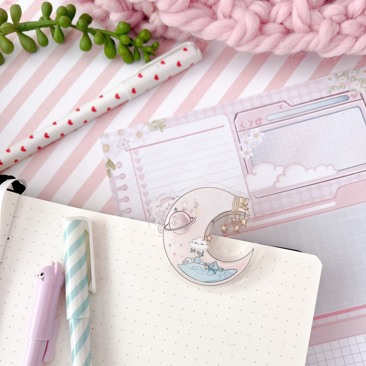 Moon and Stars Acrylic binder Clip | kawaii moon clear acrylic, binder clip, journal, paper, bookmark stationery, office, school.