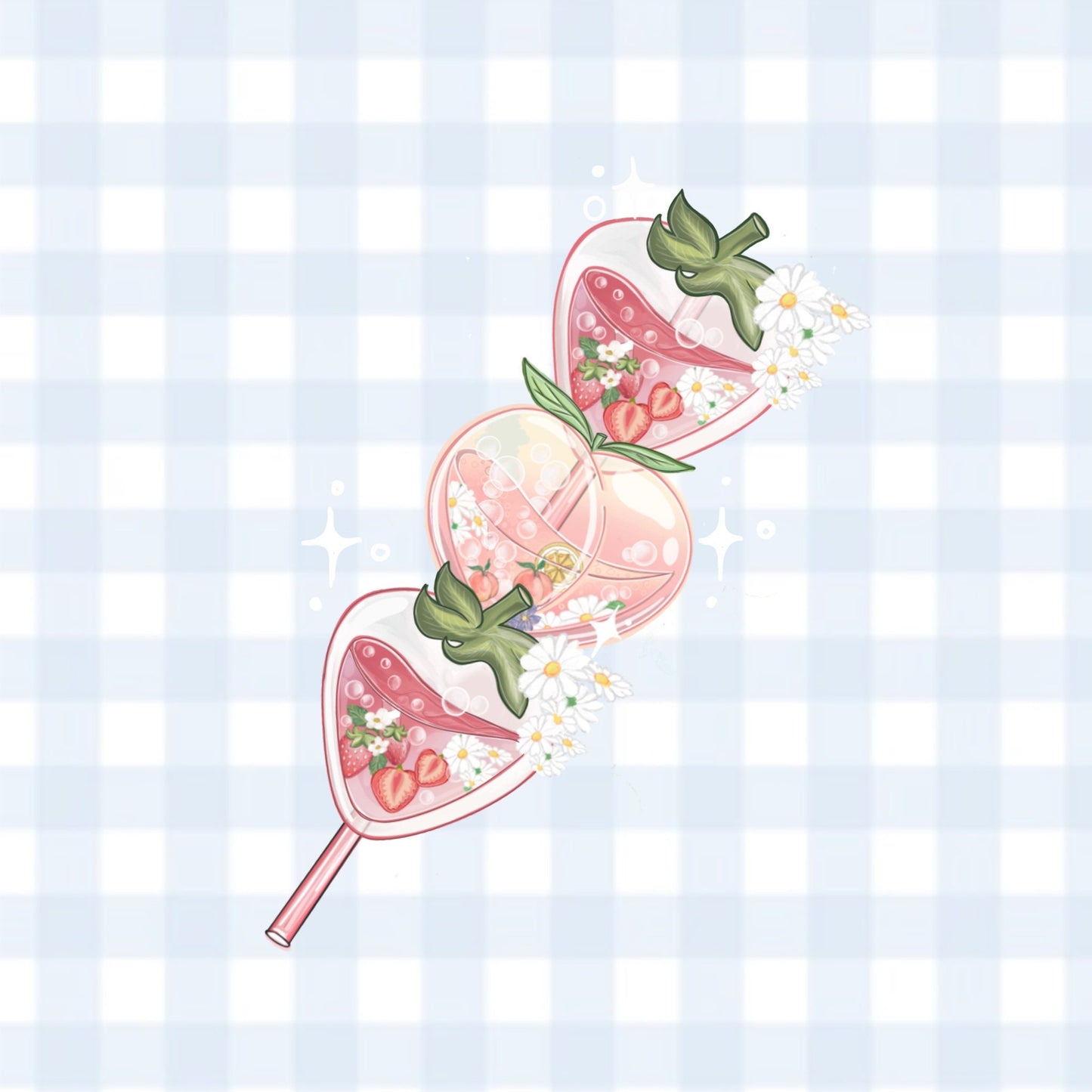 Summer fruits Dango Kawaii cute moon die-cut sticker.
