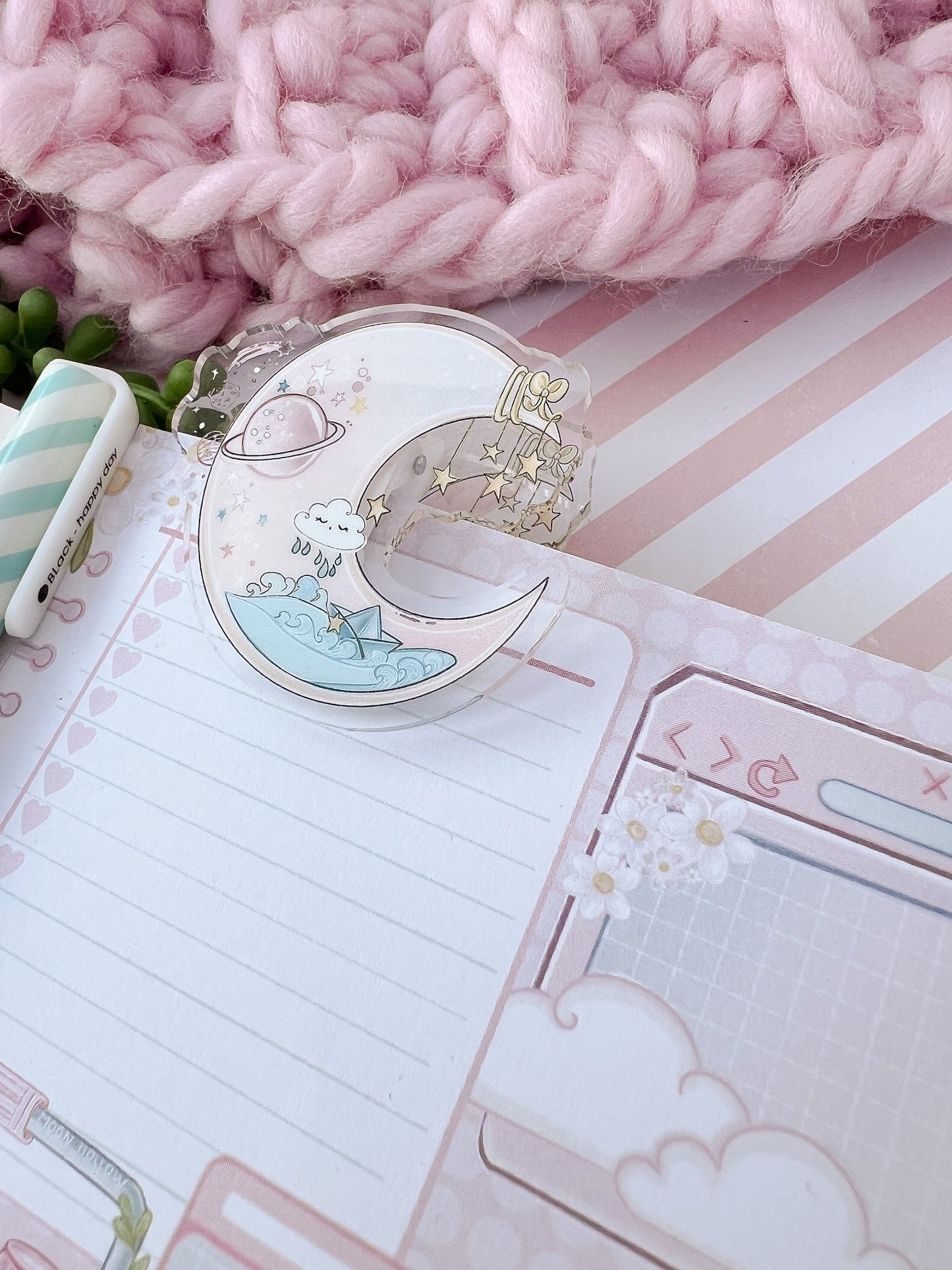 Moon and Stars Acrylic binder Clip | kawaii moon clear acrylic, binder clip, journal, paper, bookmark stationery, office, school.