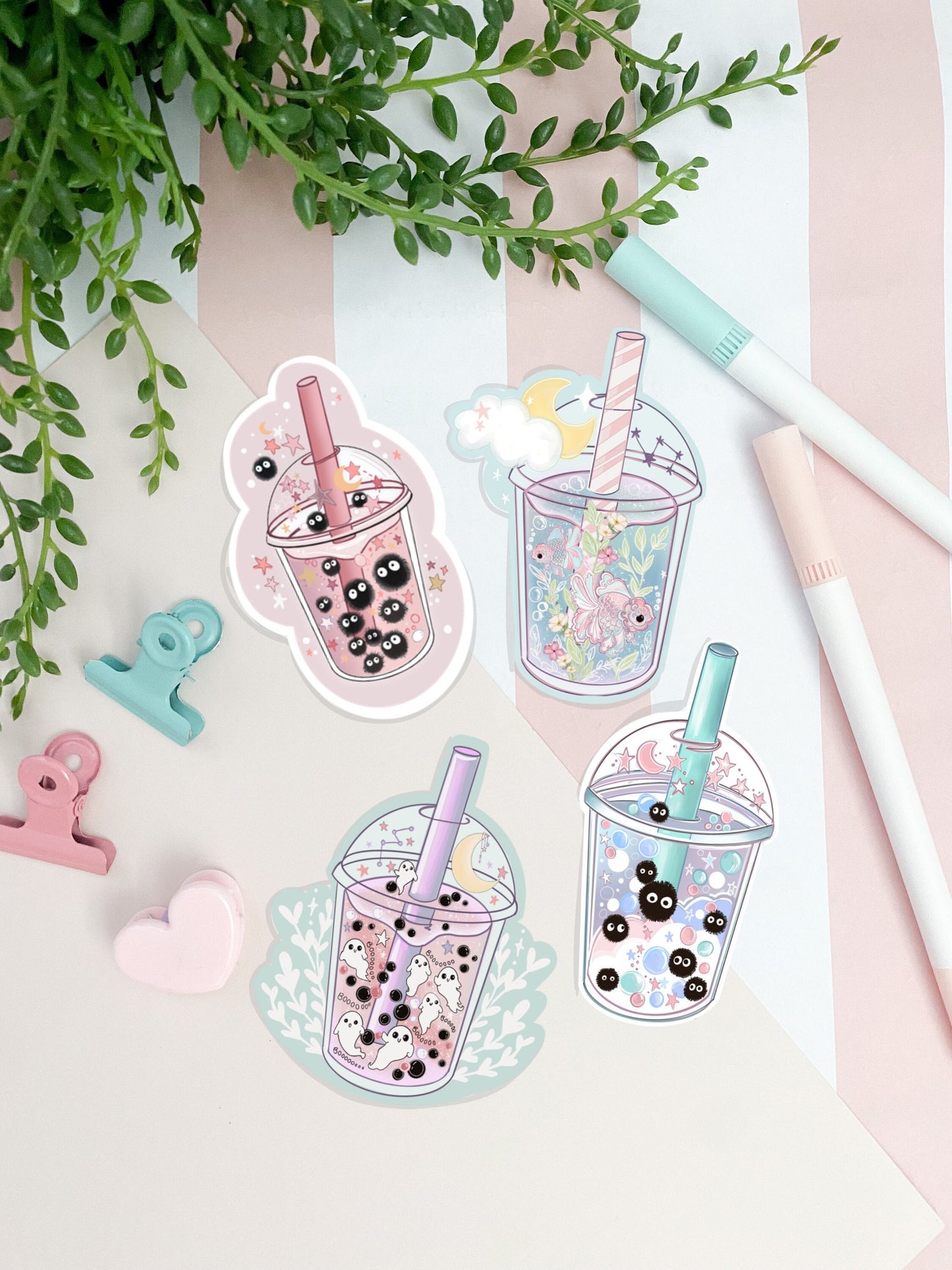 Kawaii bubble tea sticker pack, Boba Digital Art, Stickers, Kawaii Illustration, space, Stationary, Magic, tea, bujo bullet journal.
