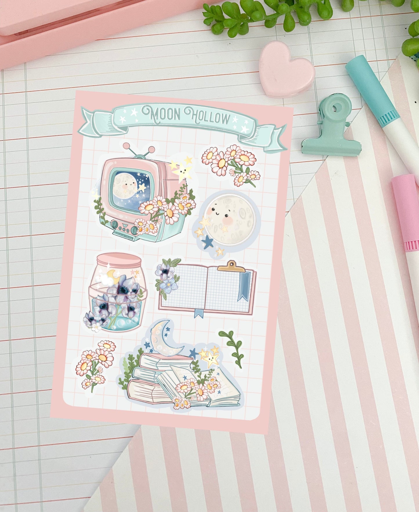 Book lover retro aesthetic sticker sheet, Hand drawn, Stickers, Moon Illustration, journaling, Stationary, Bujo, scrapbook bullet journal.