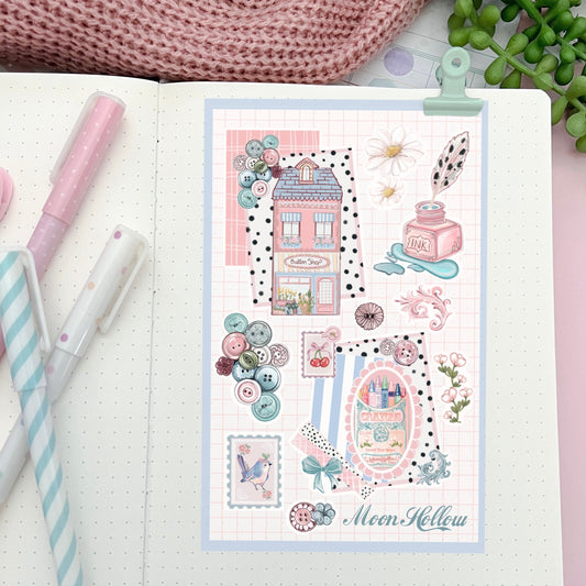 Button Cottagecore journal planner sticker sheet 1pcs // Digital Art, Illustration, Coquette Stationary, cottagecoreScrapbooking supplies