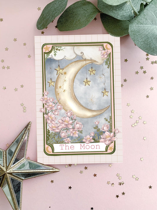 Vintage-Inspired Tarot Card Art Print | The Moon | Mystical Wall Decor | Boho Home Art | Gift for Tarot Lovers | Witchy Aesthetic A6 size