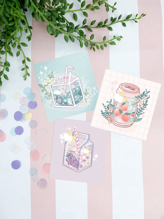 Cute mini Kawaii art jucie print illustration pack.