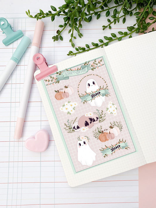 Pastel spooky boo  sticker sheet//  Digital Art, Stickers, Witch, Illustration, crystal , Stationary, Magic , bullet journal.