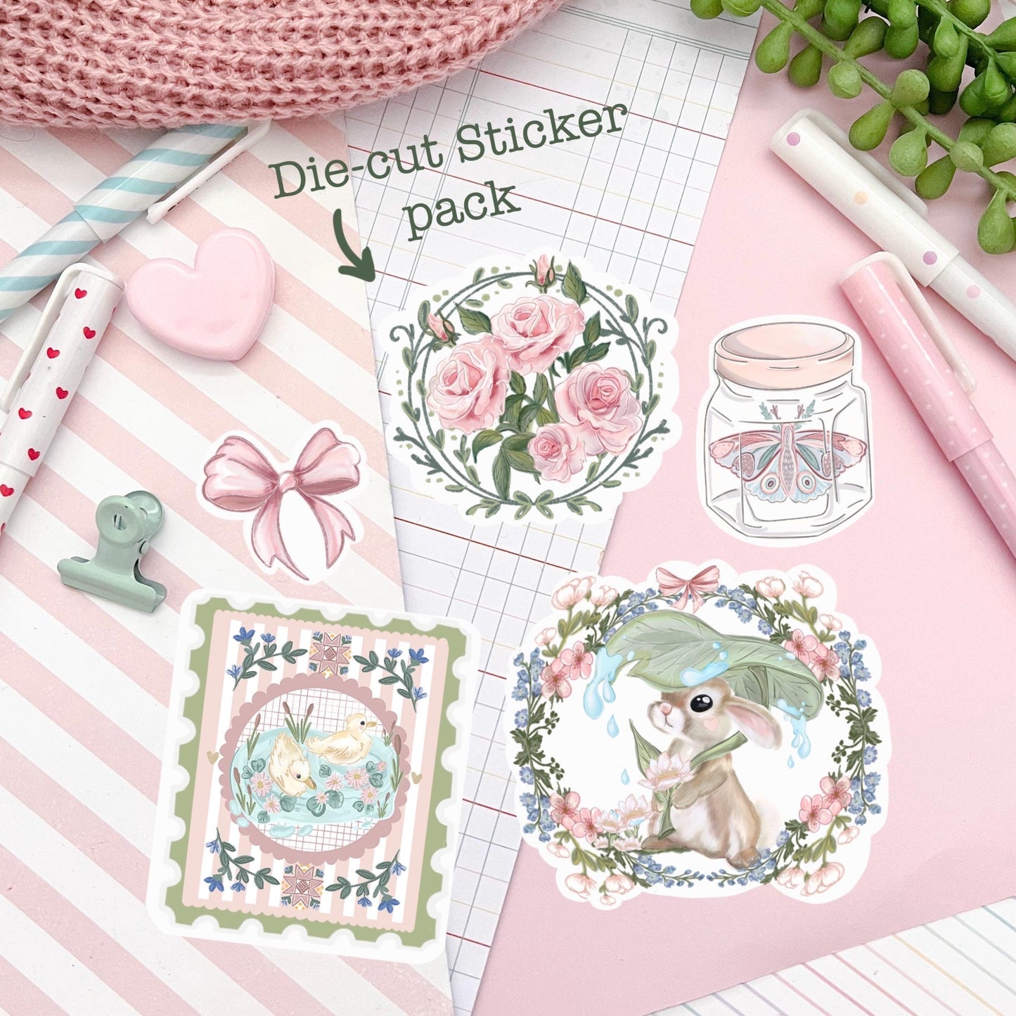 Cute Coquette bow & bunny sticker pack.
