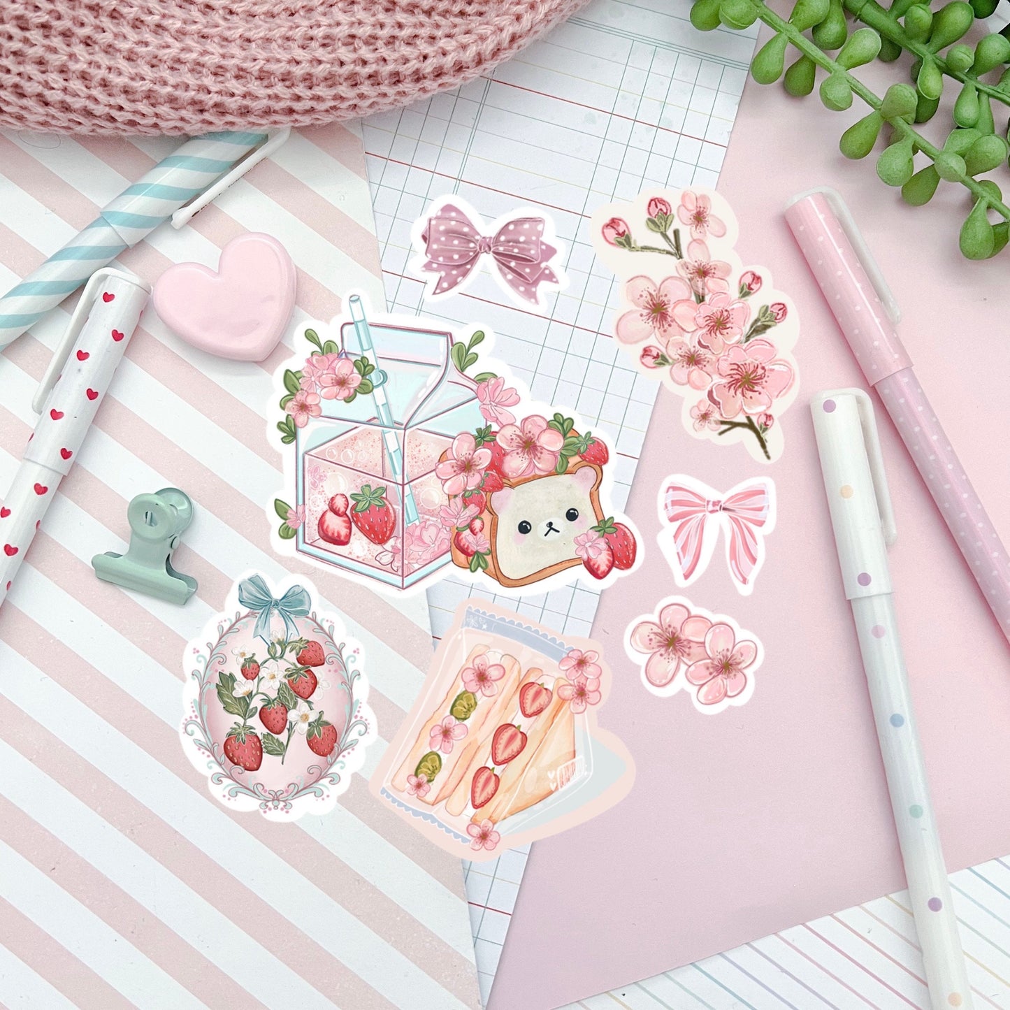 Blossom bear Sakura sticker pack//  Digital Art, Sticker set, cozy Illustration, Stationary, Magic, blossom spring , bujo bullet journal.