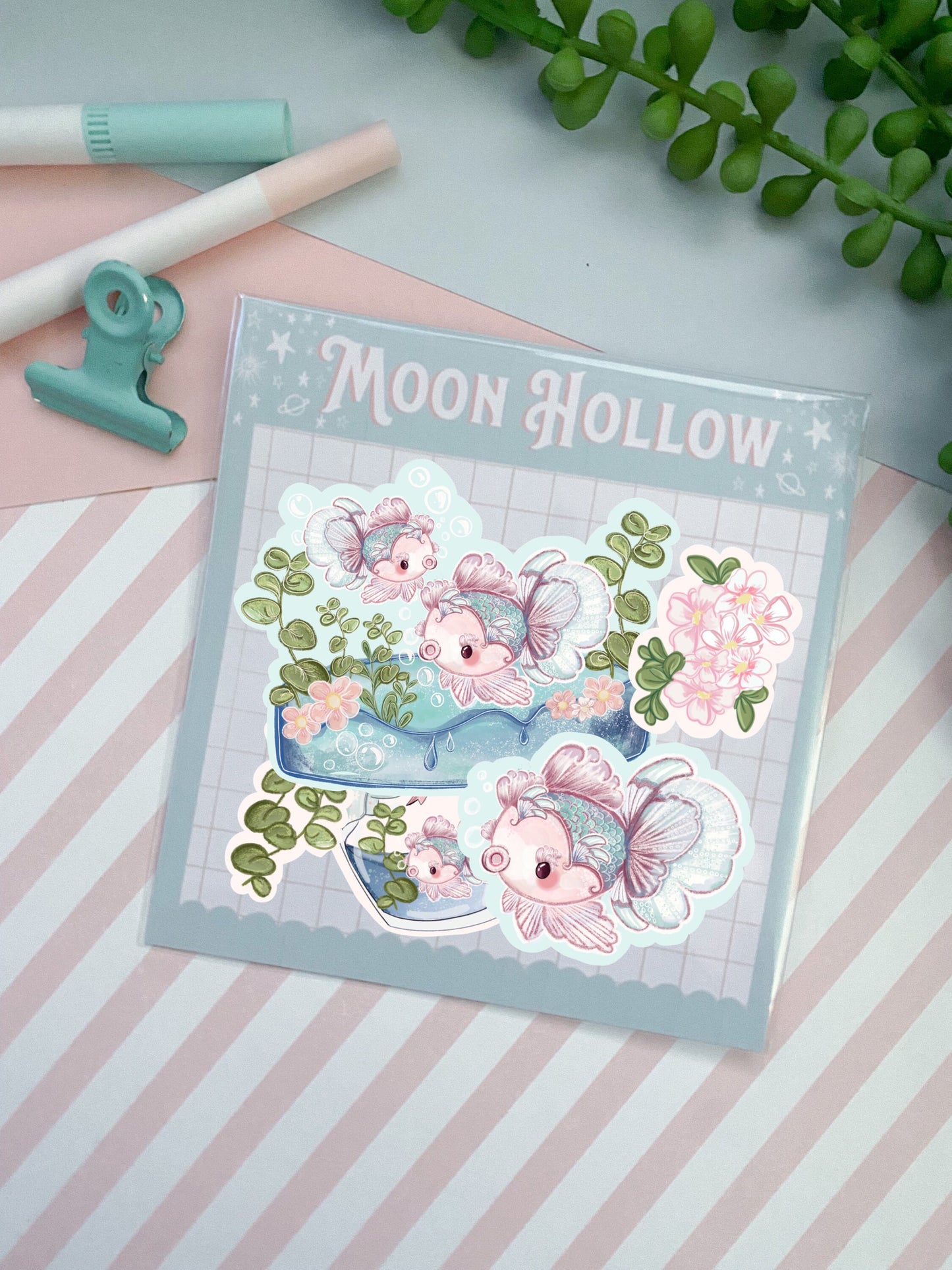 Goldfish kawaii Sticker pack. Cute journal decorations. Stickers for planners. Japanese inspired journaling. Adorable stationery supplies.