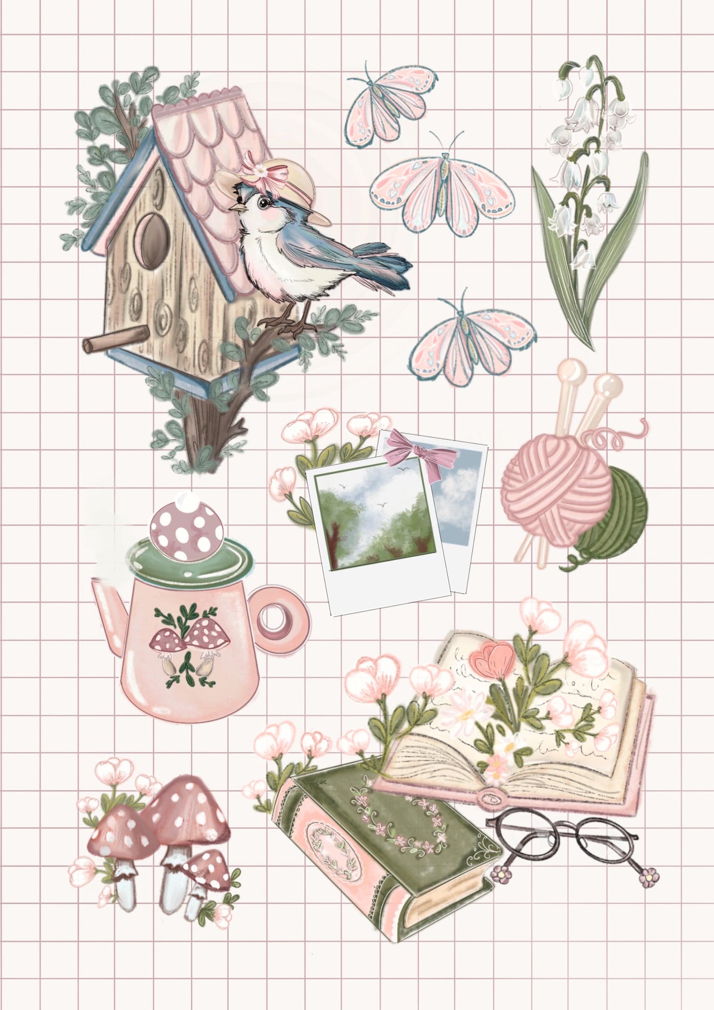 Cozy country cottage Sticker sheet, bookworm cottagecore cozy bullet journal stickers. Reading stickers. Delicate stickers. Aesthetic
