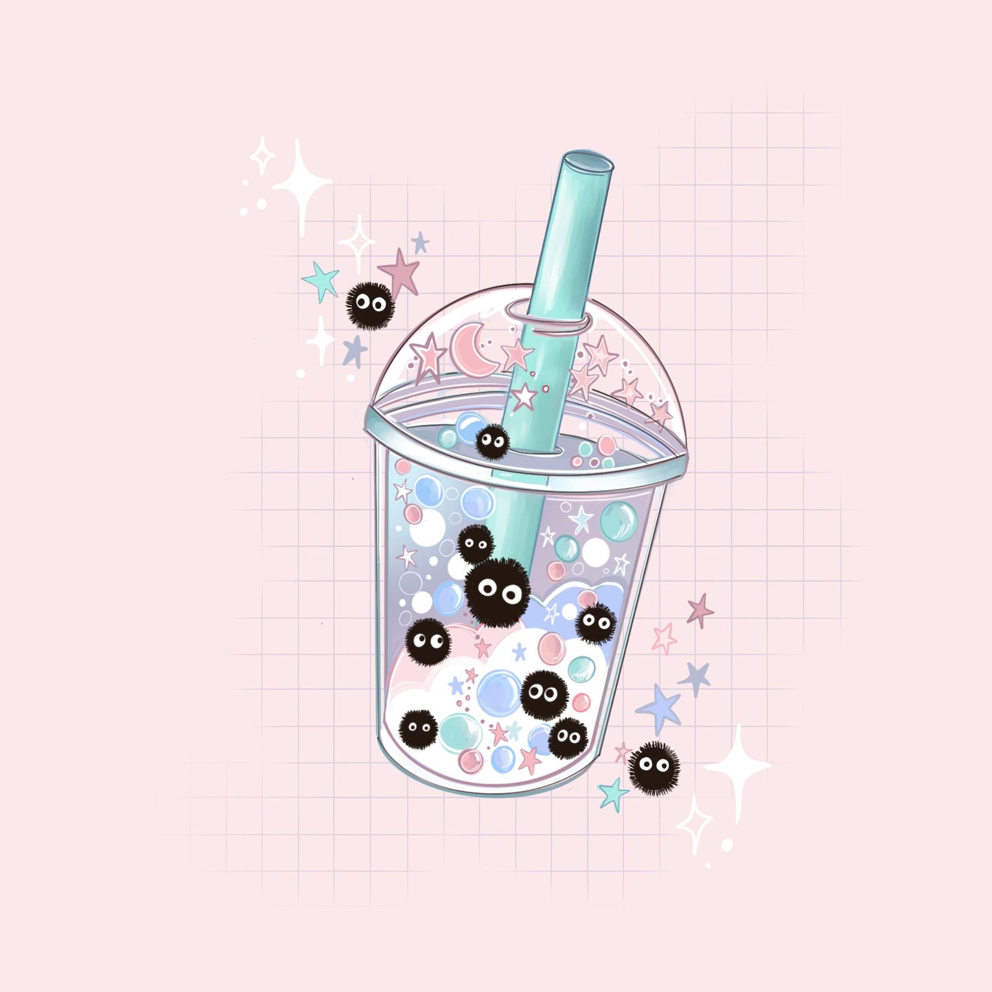 Ombré blue purple Bubble tea sticker  /  kawaii bubble tea die-cut sticker/ Digital art, laptop decals. Cute kawaii gift, Bujo ,laptop, iPad