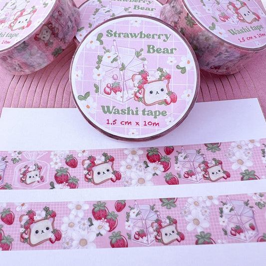 Strawberry bear juice Washi tape /  kawaii  pink juice Washi tape  / Cute kawaii gift stationery. Tape. Notes. Journal, bujo scrapbook.