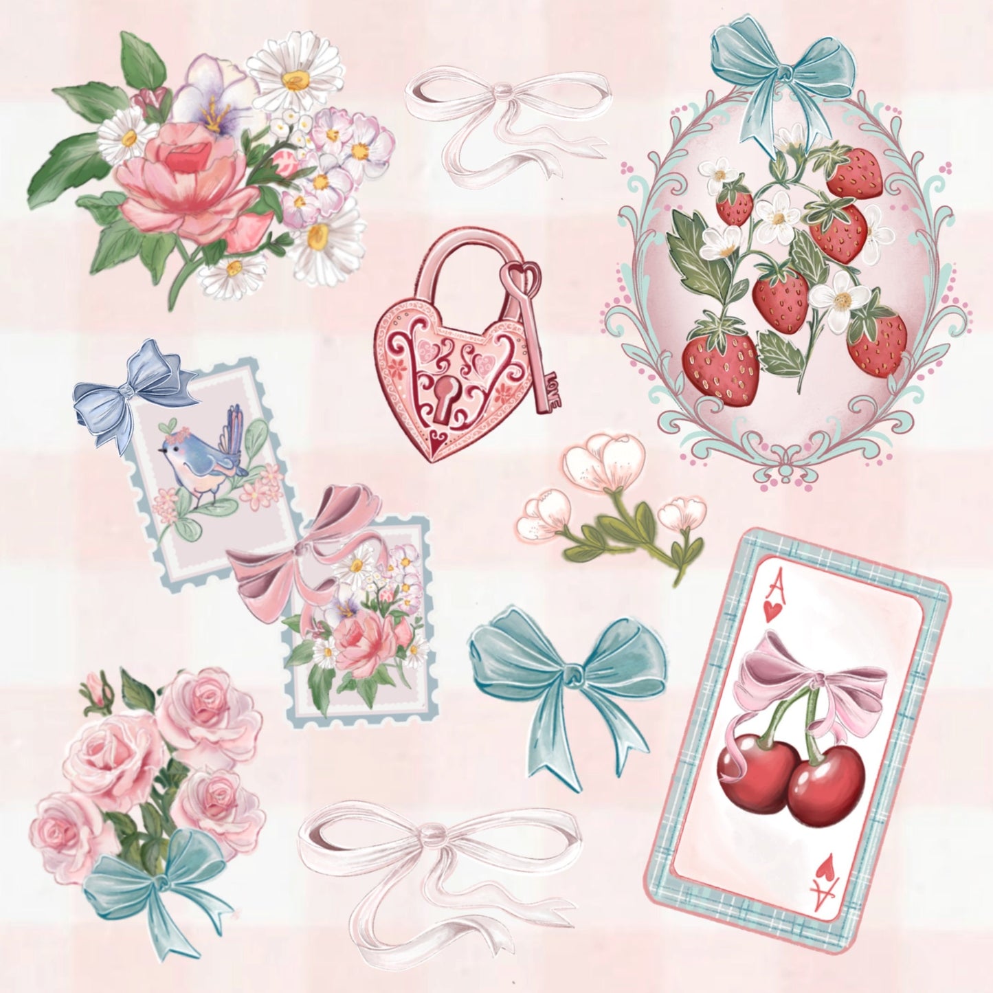 Pink Coquette aesthetic sticker sheet.