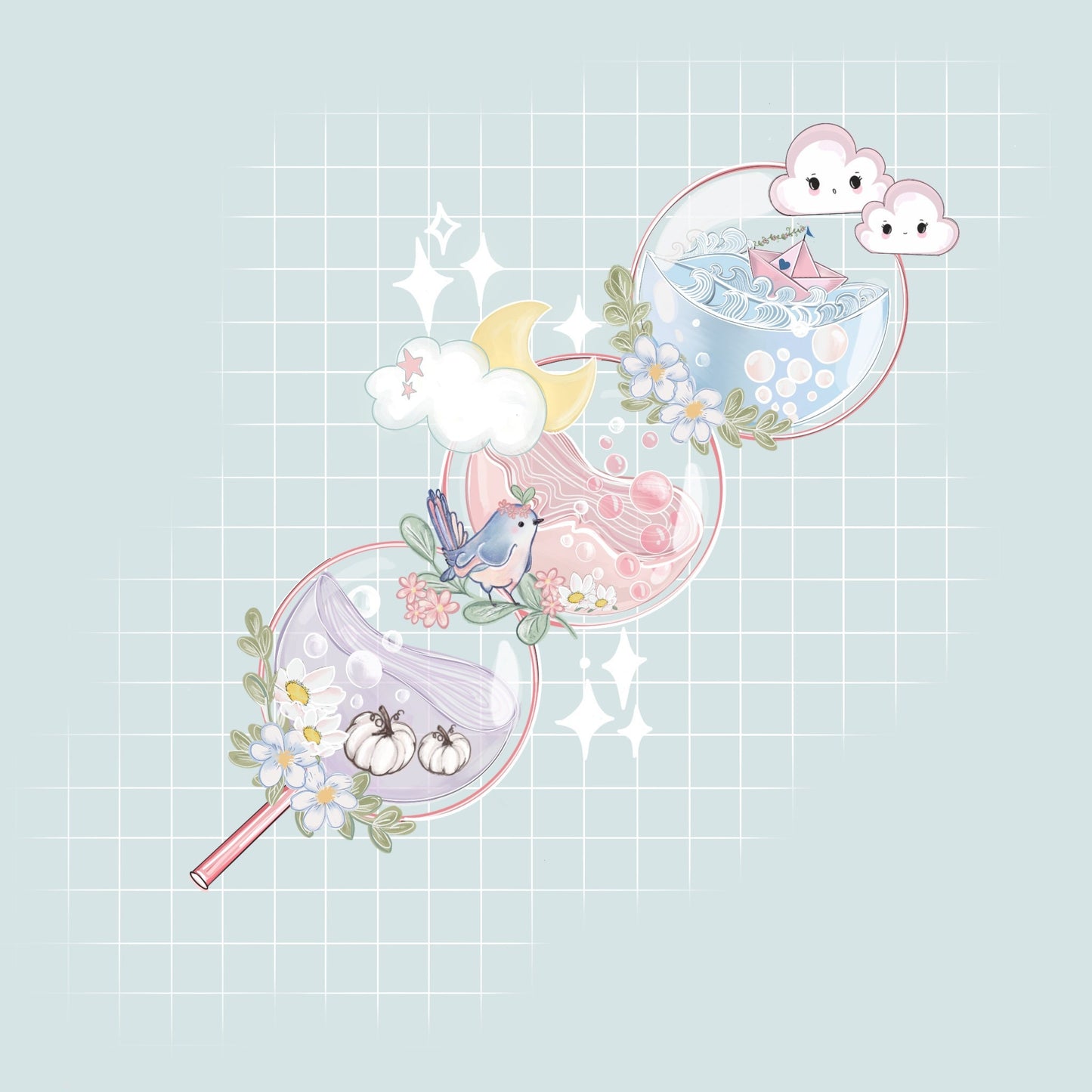 Pumpkin Moon Dango Kawaii cute moon die-cut sticker/ Digital art, laptop decals. Cute kawaii gift, Bujo ,bullet journal, laptop, iPad