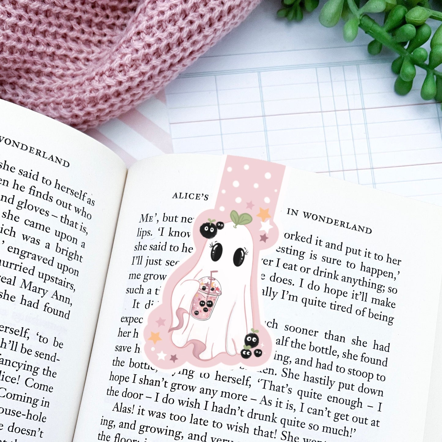 Sprout bubble tea ghost magnetic bookmark /  halloween bookmark
