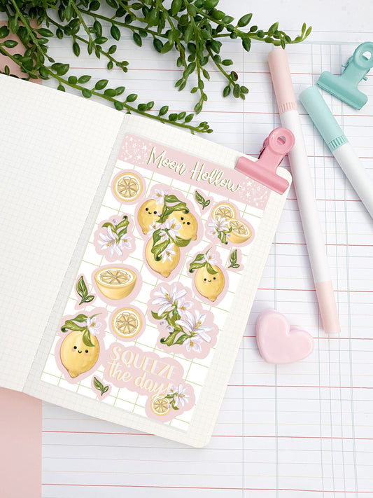 Kawaii cute lemon sticker sheet, Hand drawn, Stickers, Quote Illustration, journaling, Stationary.