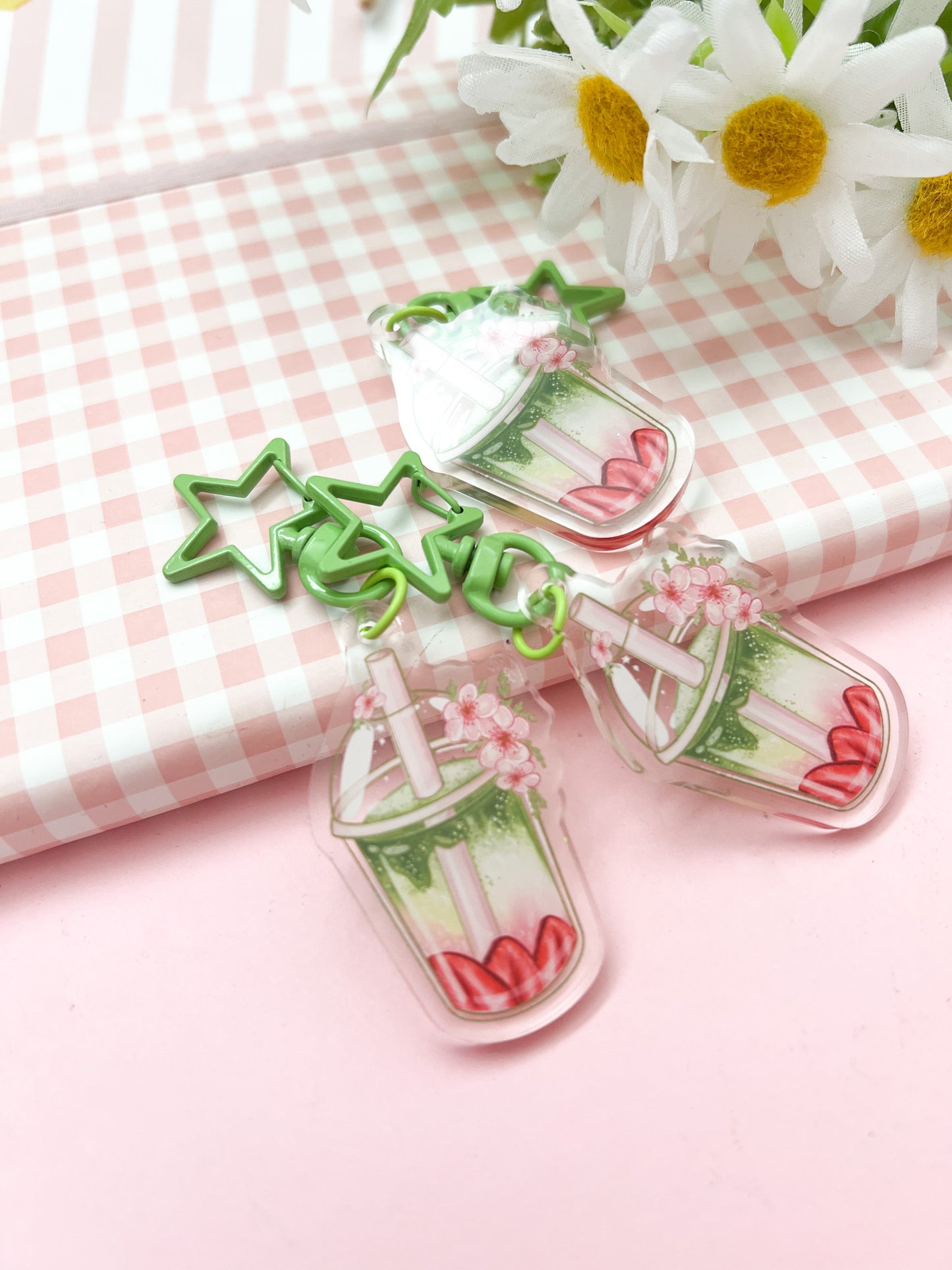 Strawberry Matcha Keycharm. Bag charm. Kawaii gift