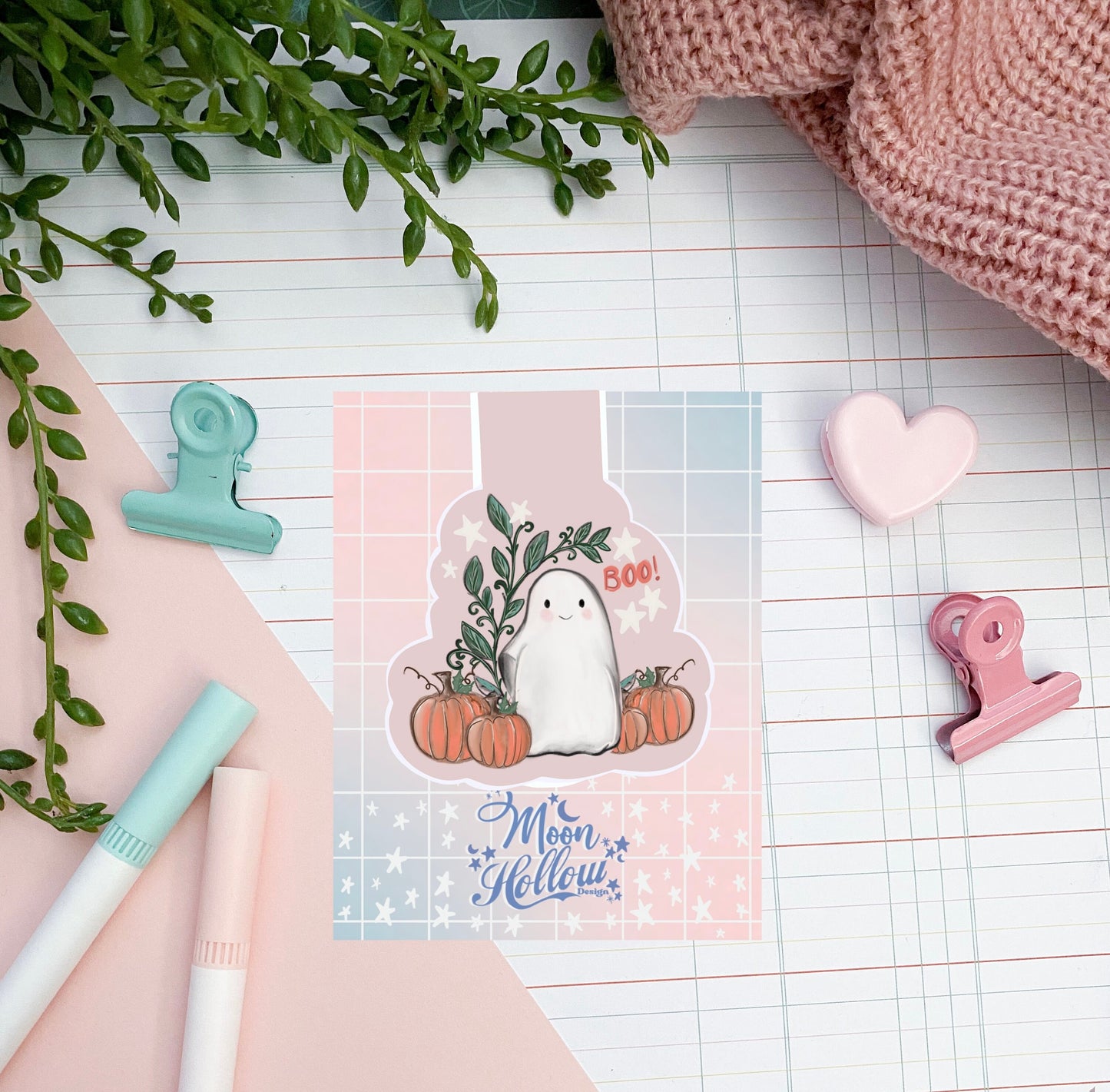 Pumpkin ghost magnetic bookmark /  halloween bookmark / Digital art, books , reading  Halloween fall gift, spooky cute stationery