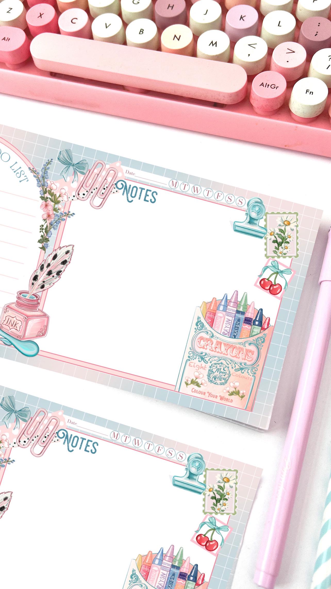 Desk planner, To do list desk keyboard notepad / coquette cute memo pad  / notepad. Kawaii accessories 25 tear away sheets