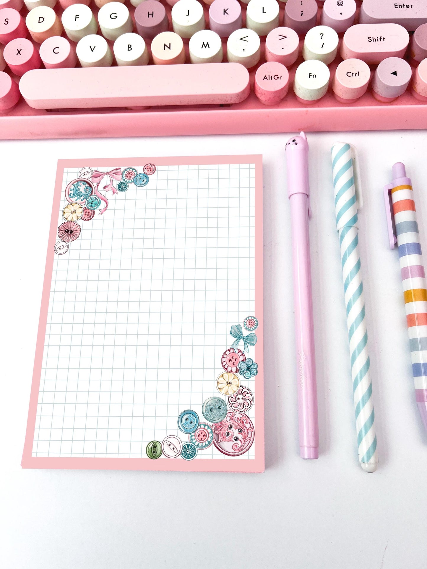 Buttons & Bows A6 notepad /  coquette cute  notepad  / notepad. Cute kawaii gift stationery. Memo pad.