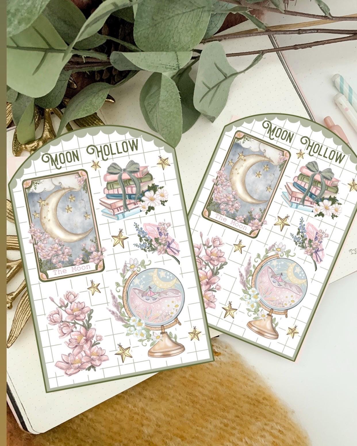 Magical Vintage-Inspired Moon and Flower Sticker Sheet | Whimsical Floral Stickers | Perfect for Journaling.
