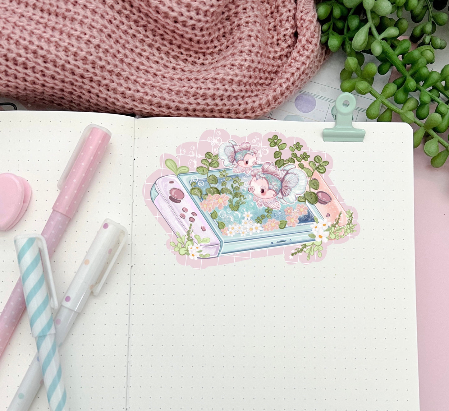 Kawaii gaming goldfish sticker , Anime Digital Art, Stickers, Kawaii Illustration, space, Stationary, Magic, game, bujo bullet journal.