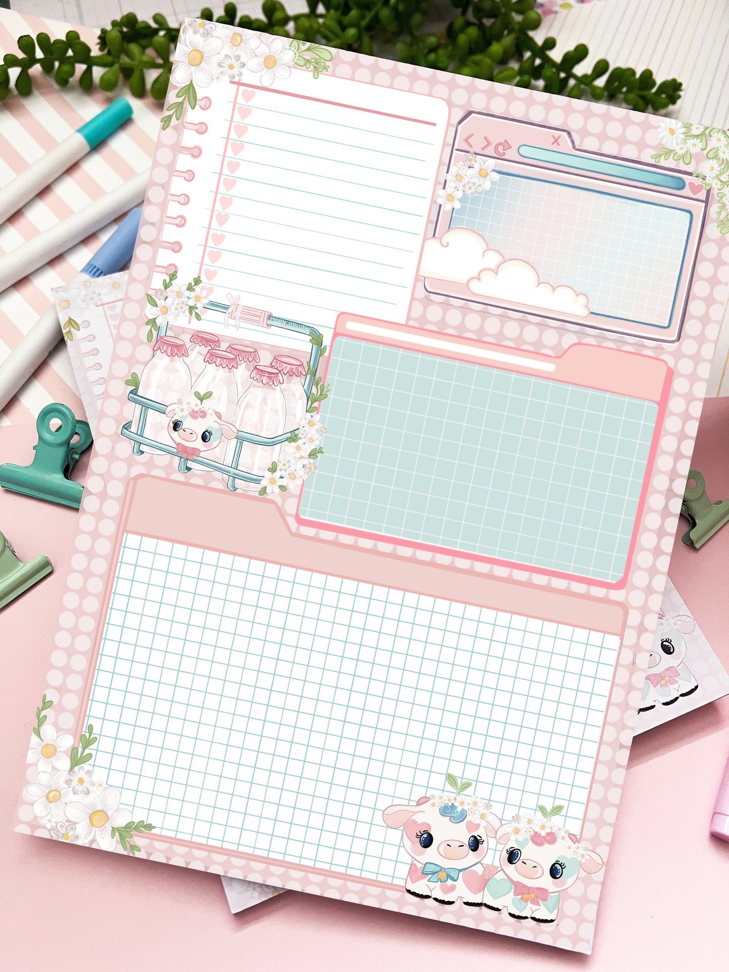 A5 kawaii Notepad . cute planner, notepad. Organisational planner, Memo pad. Notes. Journal, bujo. Organisational planner. Cute cow.