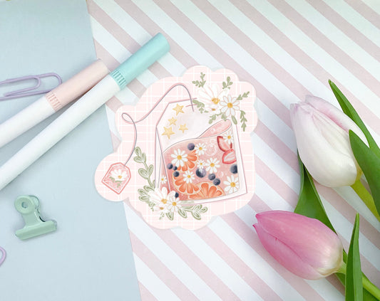 Summer fruit punch tea sticker  /  die-cut sticker/ Digital art, decals. gift stationery Bujo , bullet journal, laptop, tablet sticker.