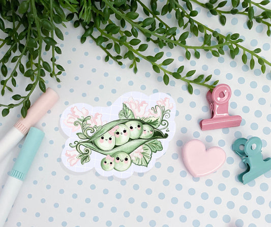 Kawaii peas in a pod cute die-cut sticker.