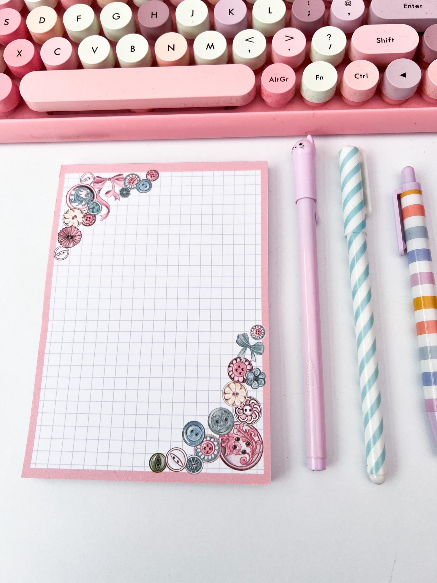 Buttons & Bows A6 notepad /  coquette cute  notepad  / notepad. Cute kawaii gift stationery. Memo pad.