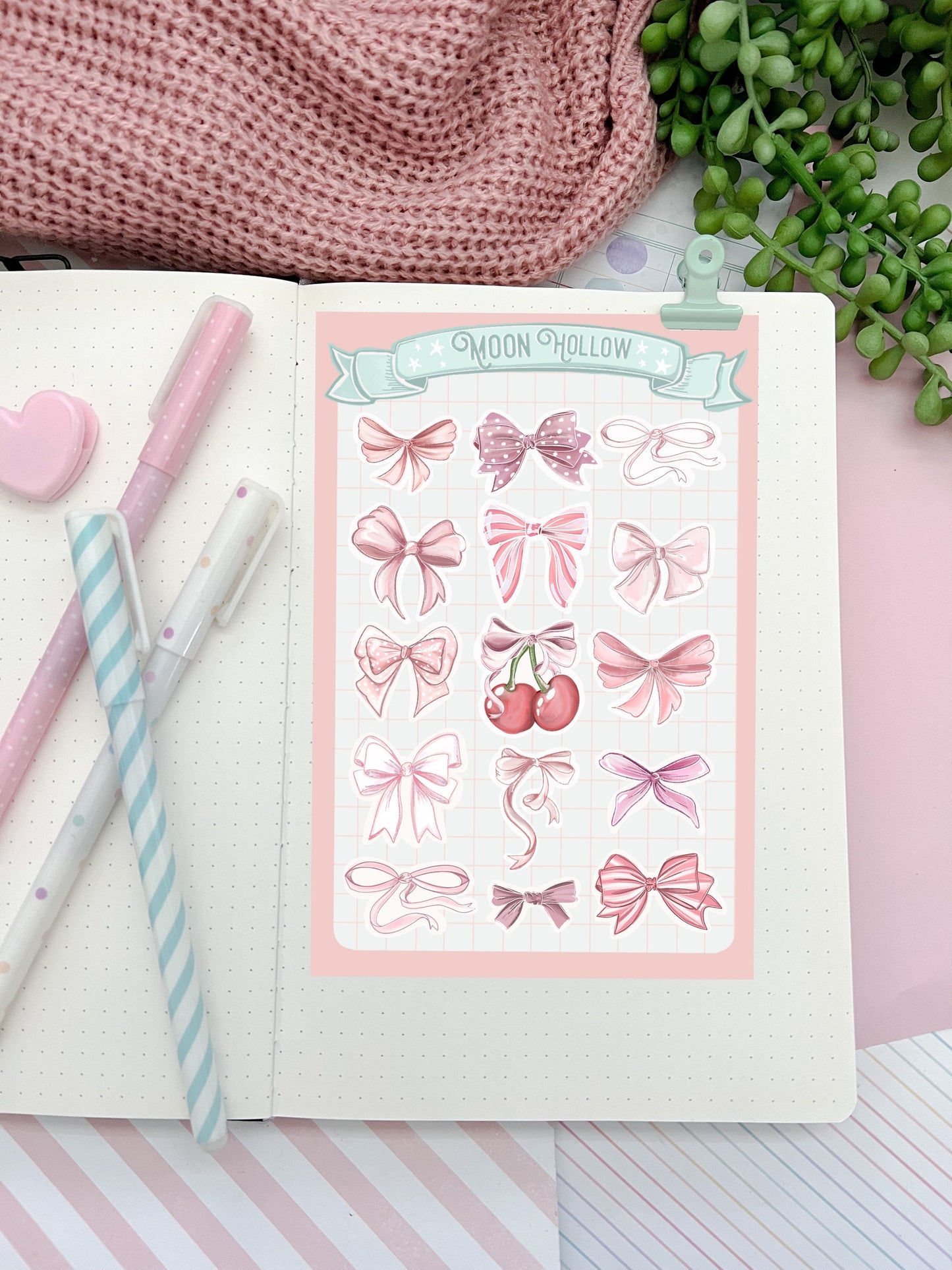 Cherry bow coquette sticker sheet, cherry coquette style, fashion  lover Stickers Illustration bows, ribbons, coquette core journal.