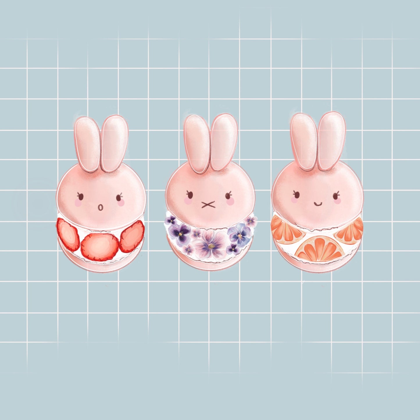 Kawaii breakfast snack food, Hand drawn, Stickers, bunny Illustration, journaling, Stationary, Bujo, scrapbook bullet journal