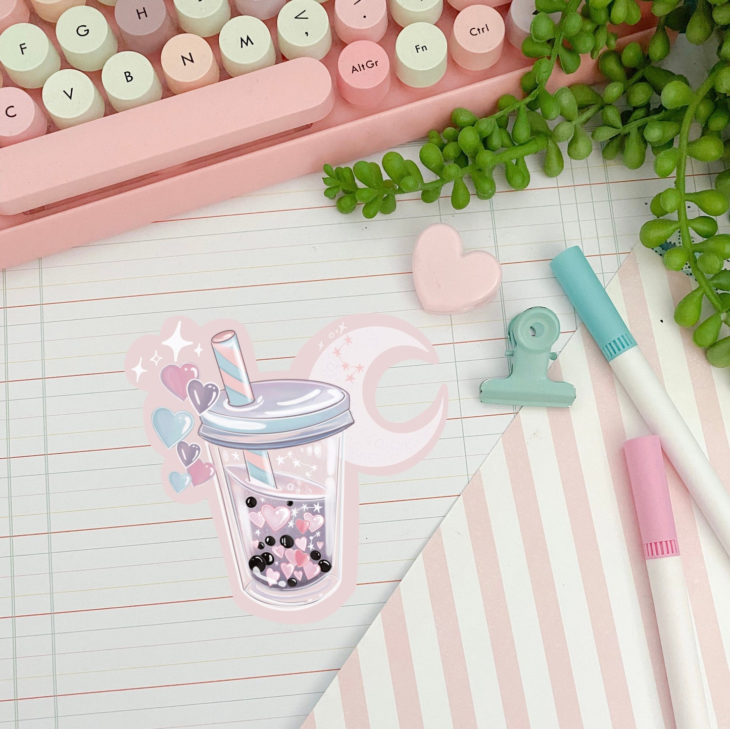 Valentines boba love Kawaii sticker  /  die-cut sticker/ Digital art, decals. gift stationery Bujo , bullet journal, laptop, iPad sticker.