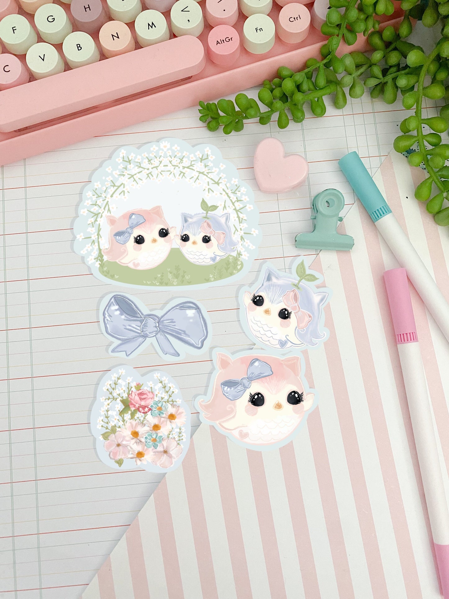 Kawaii Owl cute sticker pack//  Digital Art, Stickers, Kawaii Illustration, space, Stationary, Kawaii stickers, journal stickers.