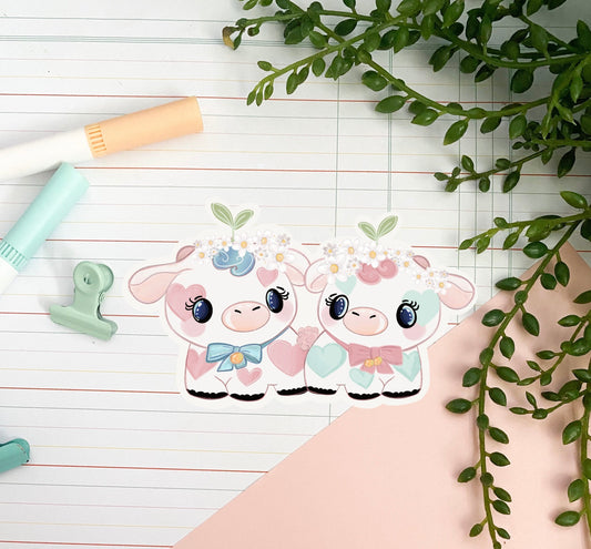 Kawaii Cow best friend cute sticker. Highland cow die-cut sticker.
