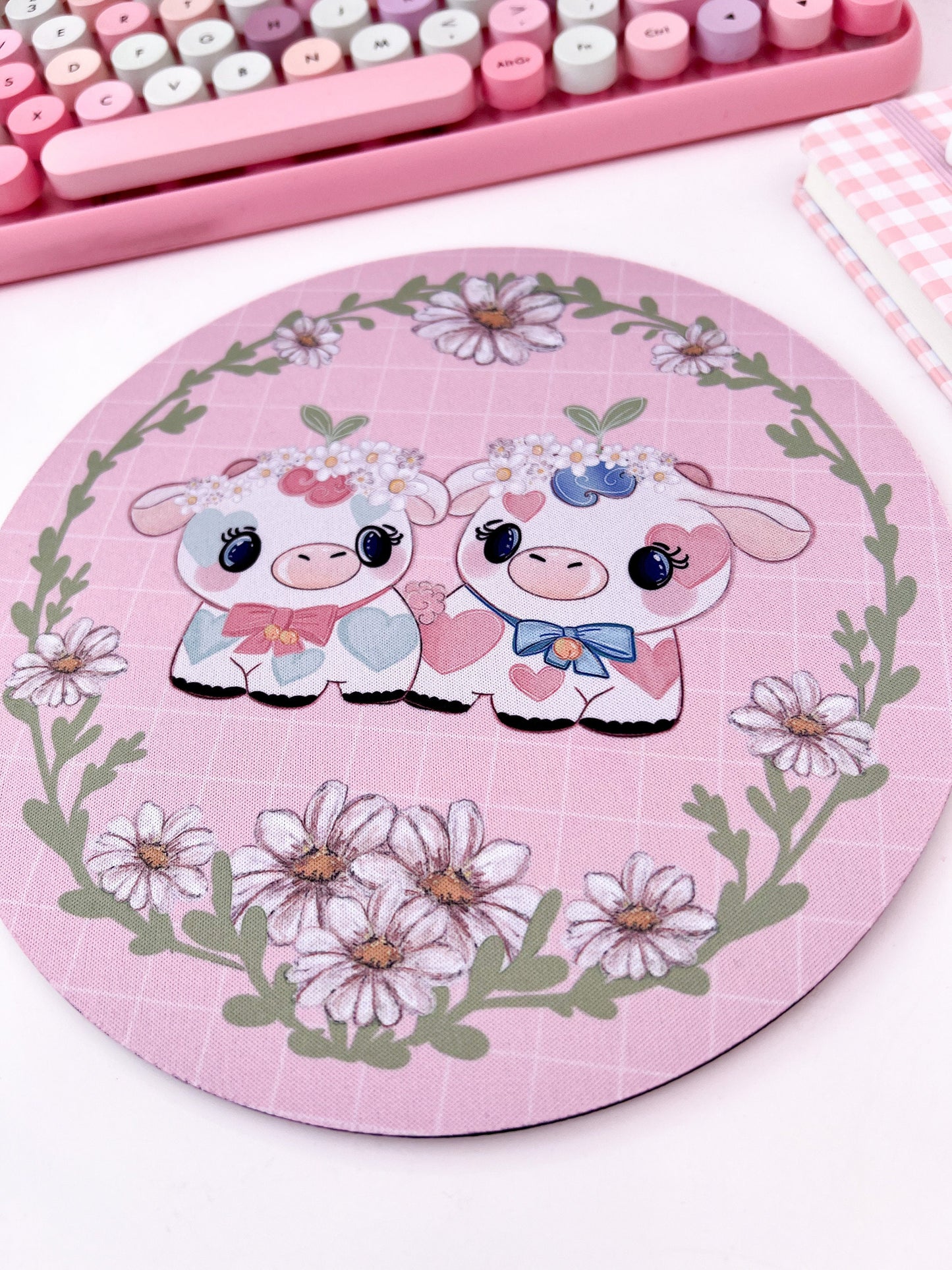 Strawberry cow mouse mat, kawaii Gaming setup desk mat, mouse pad, kawaii computer mat. Gaming desk mat. Cute colourful desk setup mousepad.