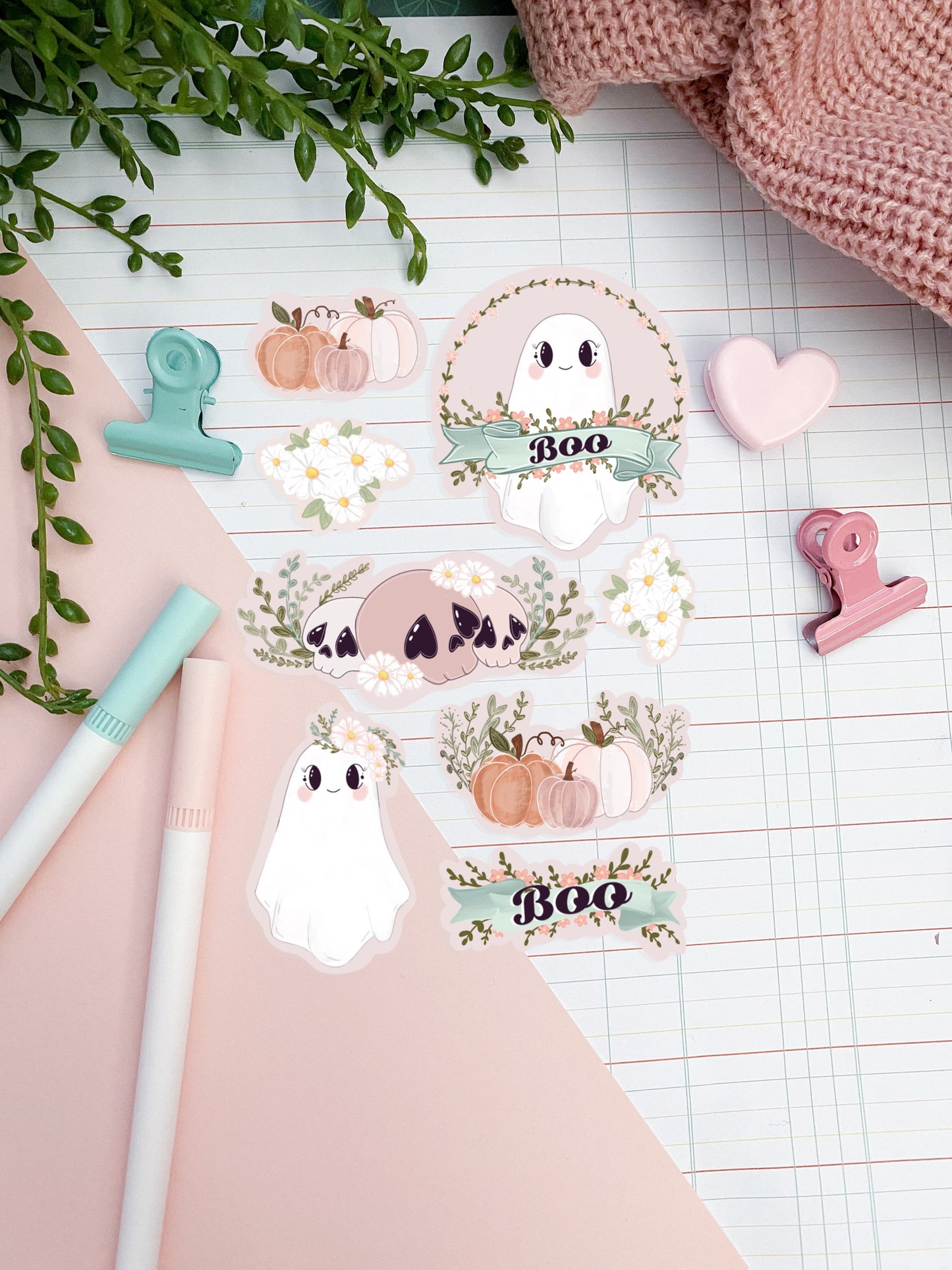 Pastel spooky boo sticker pack//  Digital Art, Stickers, Witch, Illustration, crystal , Stationary, Magic , bullet journal.