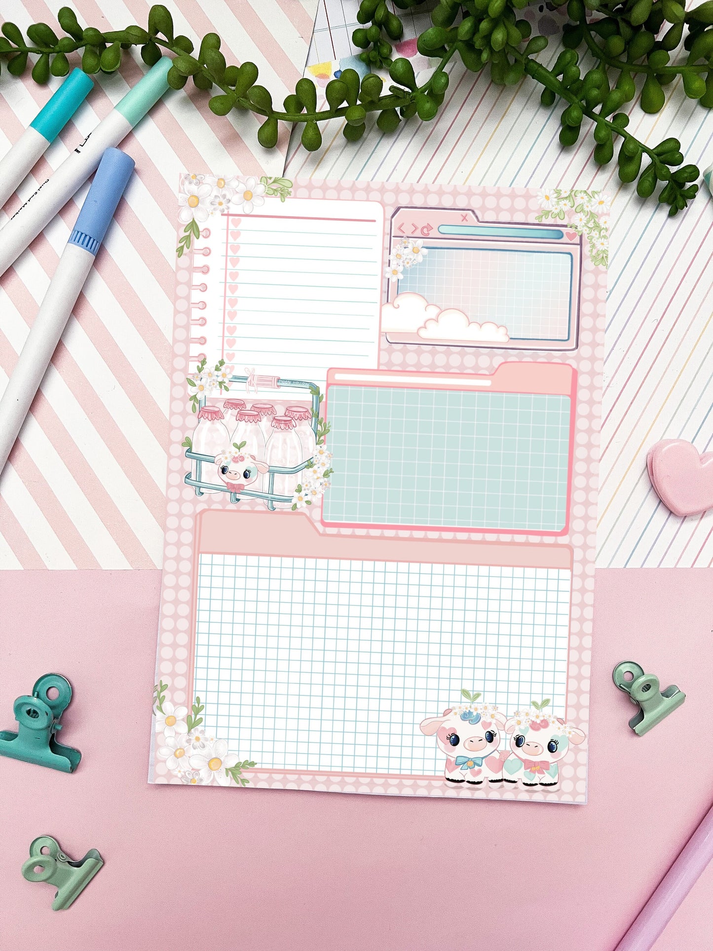 A5 kawaii Notepad . cute planner, notepad. Organisational planner, Memo pad. Notes. Journal, bujo. Organisational planner. Cute cow.
