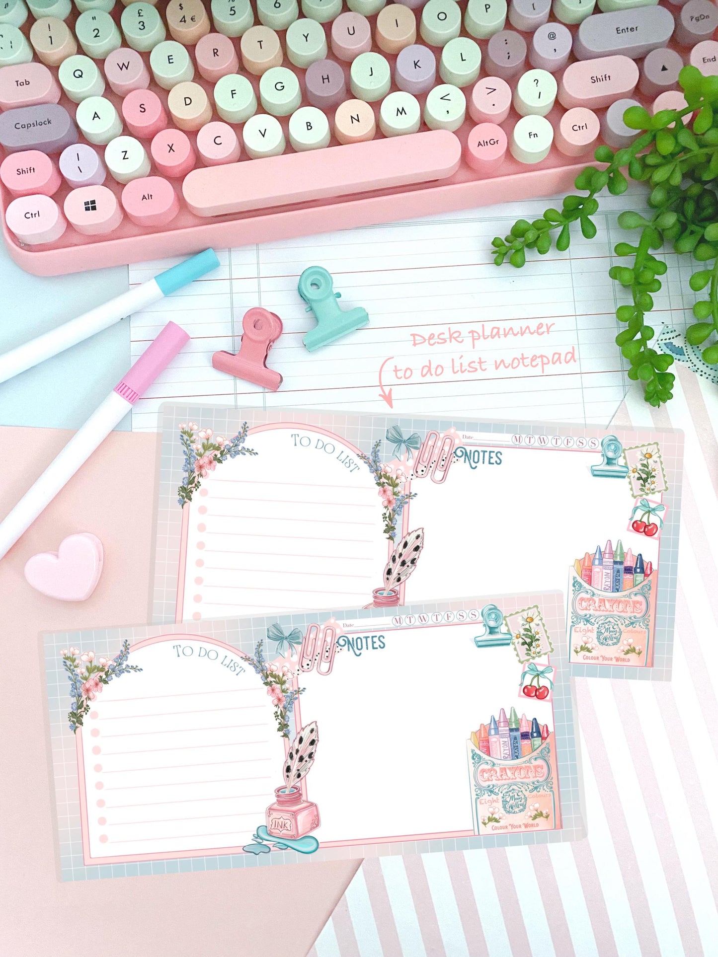 Desk planner, To do list desk keyboard notepad / coquette cute memo pad  / notepad. Kawaii accessories 25 tear away sheets